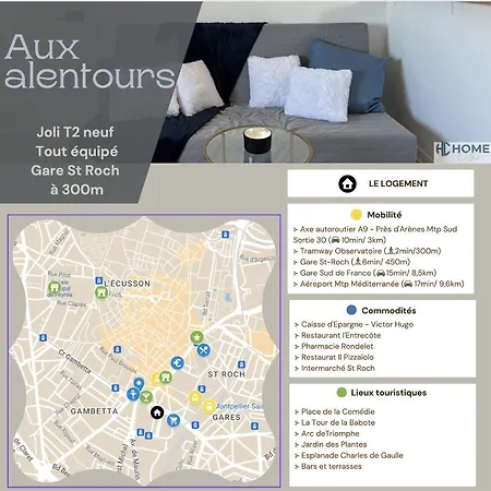 T2, 3 Mins Gare St Roch, 4 Personnes Apartamento Montpellier